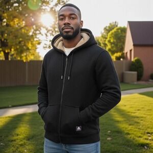 Matix Hoodie‎ Mens Medium Black Sherpa Lined Full Zip Heavyweight Jacket Warm